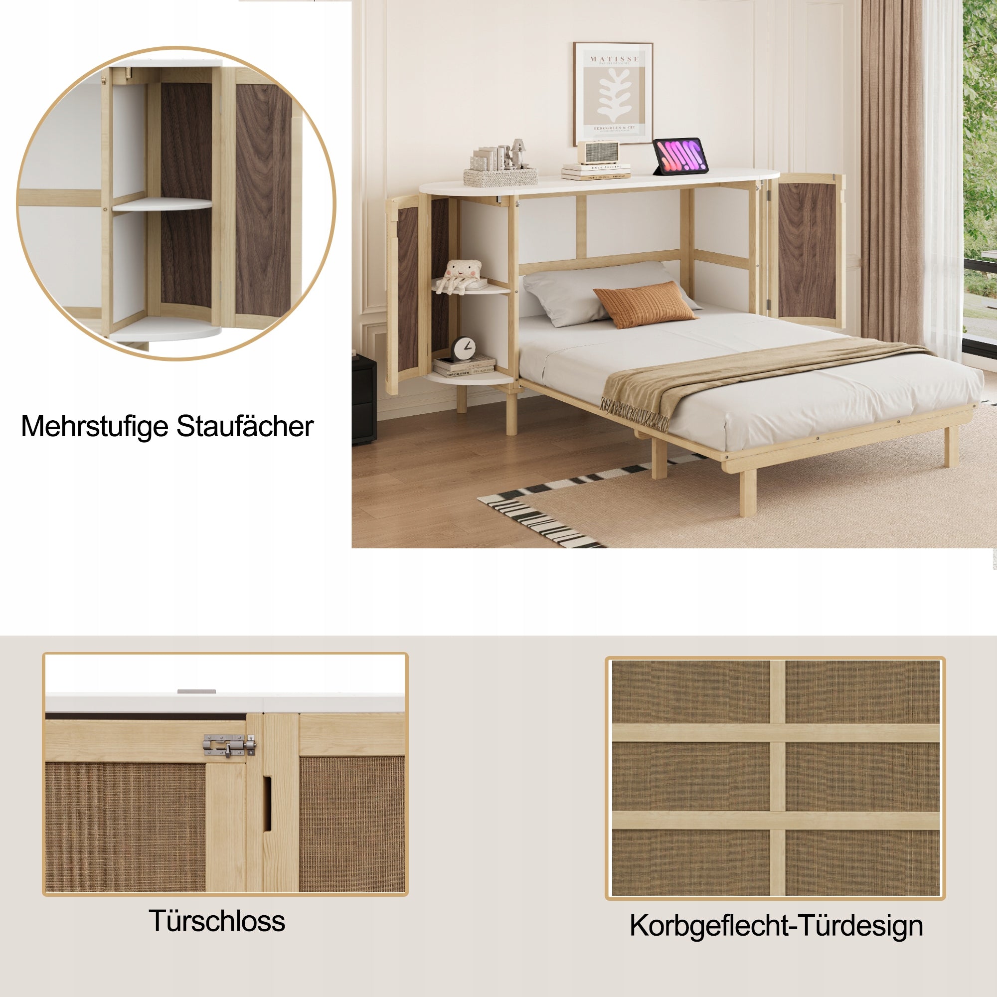 Letto armadio in rattan 140x200 - Xylo