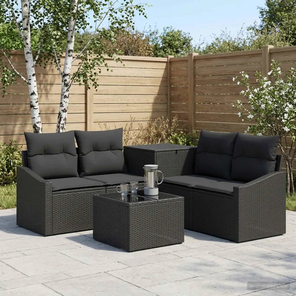 Set di divani 6 pz Nero Rattan sintetico e Acciaio 3447283