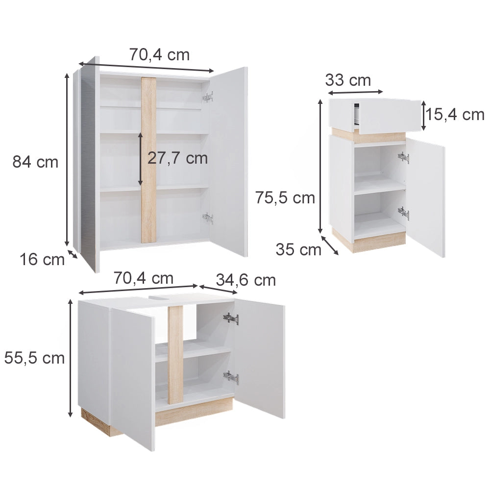 Vicco Set di mobili da bagno Bianco 3 parti, con mobile midi