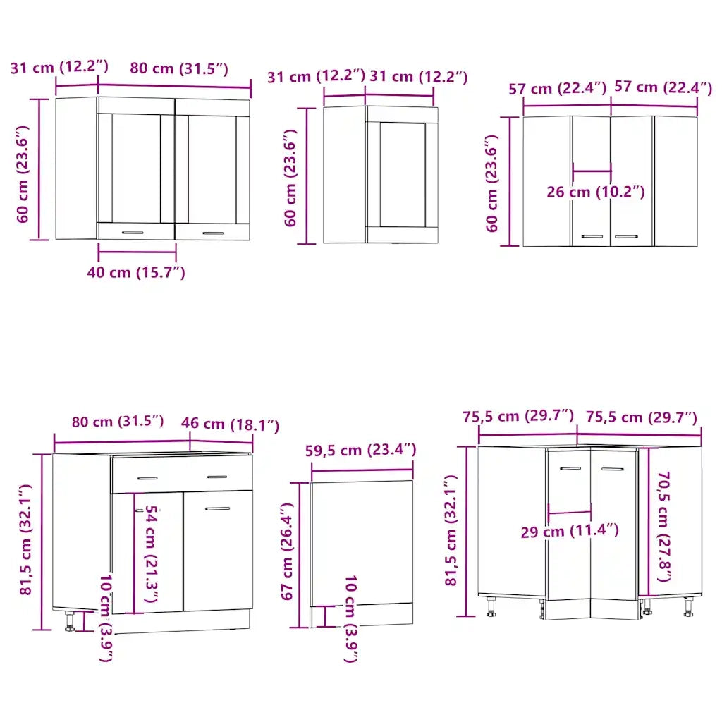 Set di Mobili da Cucina 11 pz Lyon Legno Antico in Truciolato 3328577