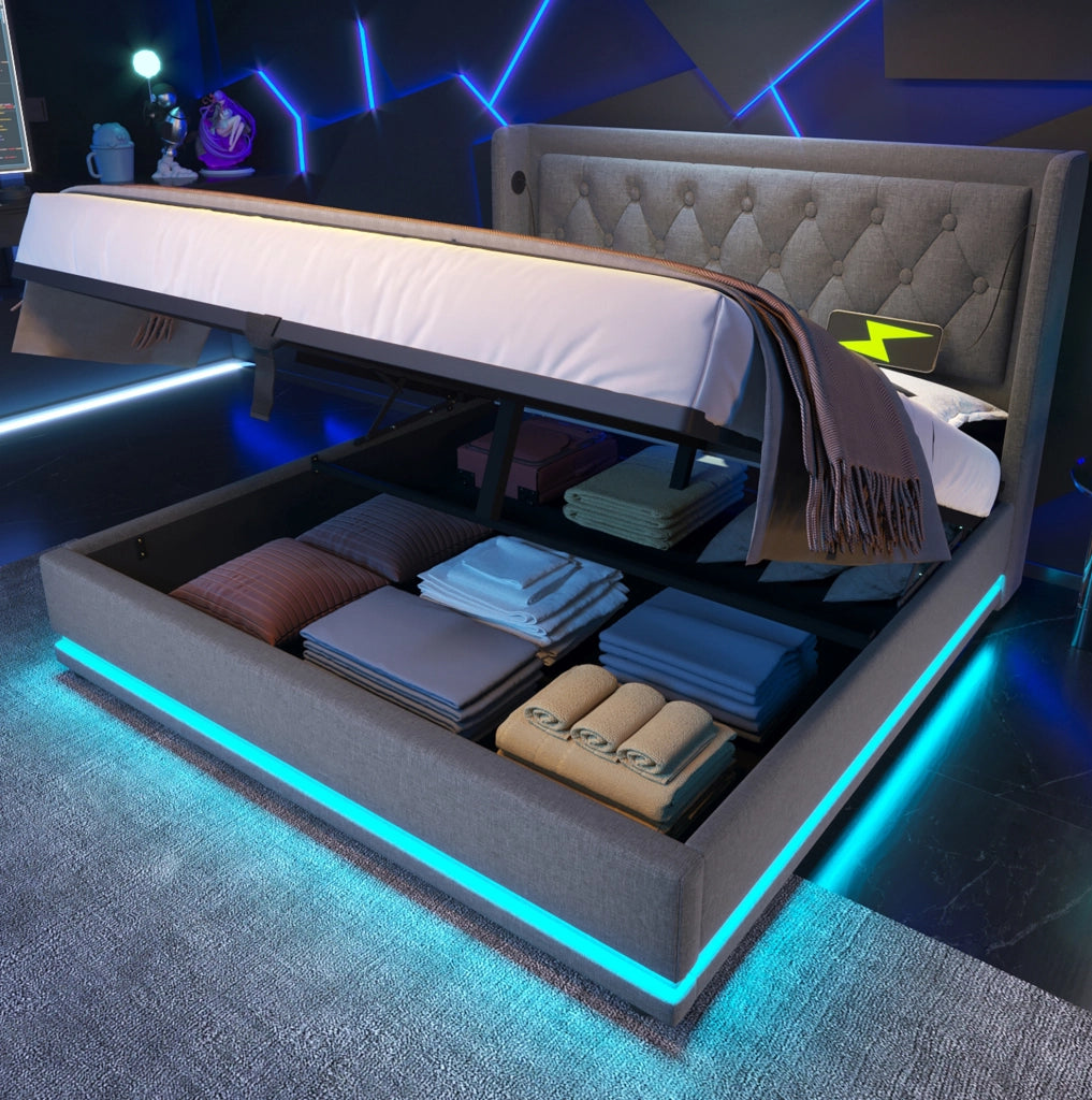 Letto matrimoniale imbottito 160x200 cm grigio con materasso