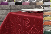 Tavolo da Damasco 160 cm Rotondo Rosso Facile da Pulire di Alta Qualità Ornato - Decorazione da Cucina Elegante