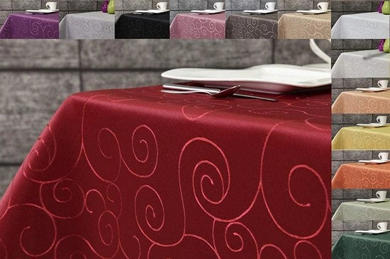 Tavolo da Damasco 160 cm Rotondo Rosso Facile da Pulire di Alta Qualità Ornato - Decorazione da Cucina Elegante