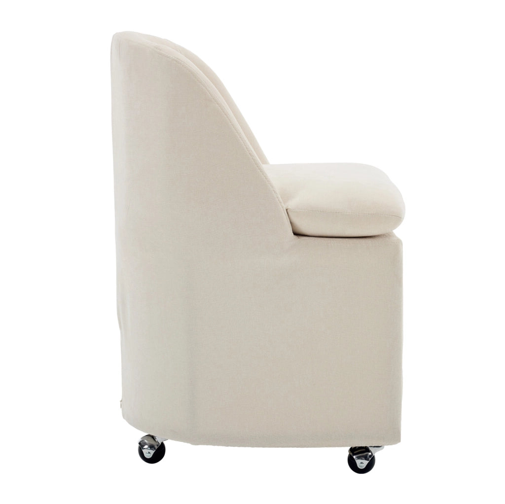 Set di 2 sedie da pranzo in chenille beige con ruote