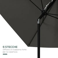 Ombrellone da Giardino Rettangolare 2x3 m Inclinabile con Apertura a Manovella, Grigio