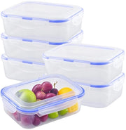 Contenitori alimentari in plastica da 6, rettangolari, 1100 ml, contenitori alimentari a chiusura ermetica, contenitori alimentari trasparenti per frigorifero, contenitori per preparazione pasti, resistenti al lavastoviglie