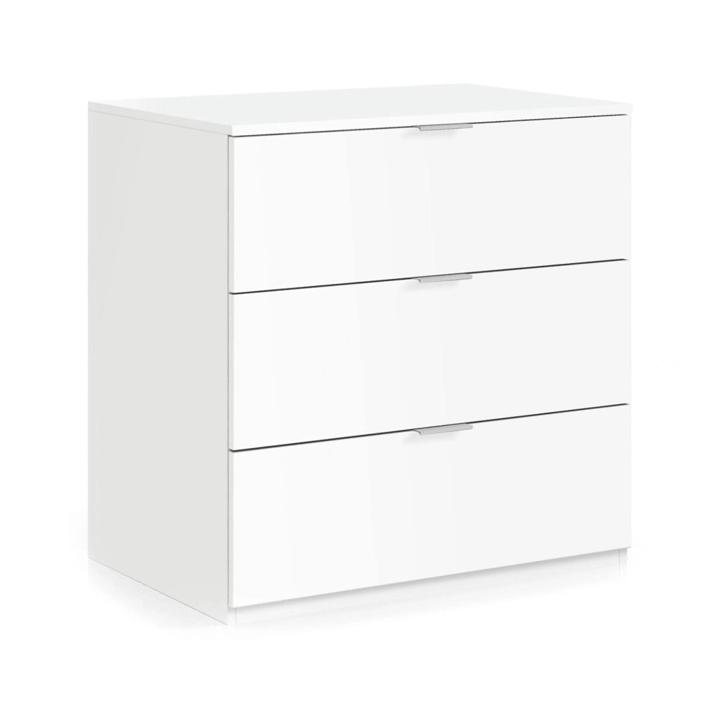 Cassettiera Rea, Settimanale moderna a 3 cassetti, Mobile ComÒ² basso per camera da letto, Mobile Settimanale, cm 77x38h80, Bianco