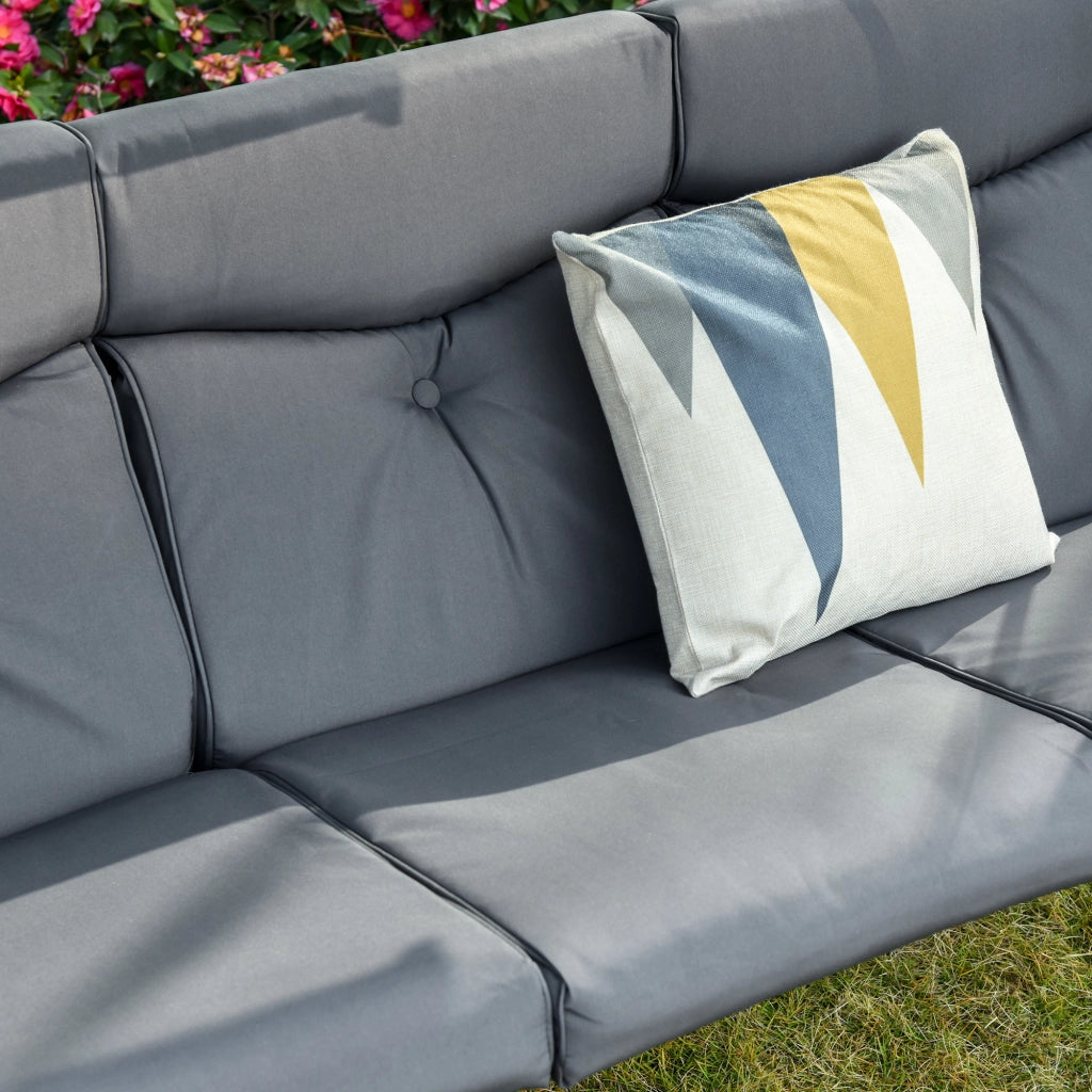 Altalena a 3 posti con tavolino da caffè in metallo con copertura in poliestere grigio e nero 271×125×177cm