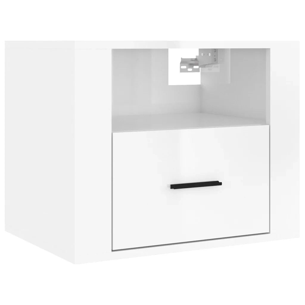 Set di 2 Comodini | Armadio da Notte | Mobiletto da notte a Muro Bianco Lucido 50x36x40 cm