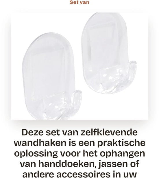 Set di 2 Haken Autoadesivi - 33 x 50 mm - Spago per Bagno/Cucina - Spazio Risparmiato - Plastica Transparente