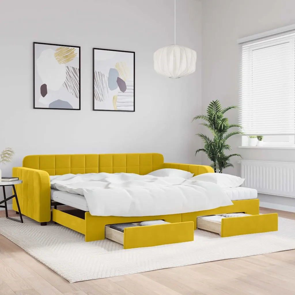 Divano Letto Estraibile con Cassetti Giallo 100x200cm Velluto 3197013