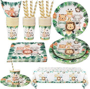 Festivi per il compleanno dei bambini tema giungla - 101 pezzi di set di servizio piatti, piatti, bicchieri, cucchiai, tovaglioli - per 20 ospiti.
