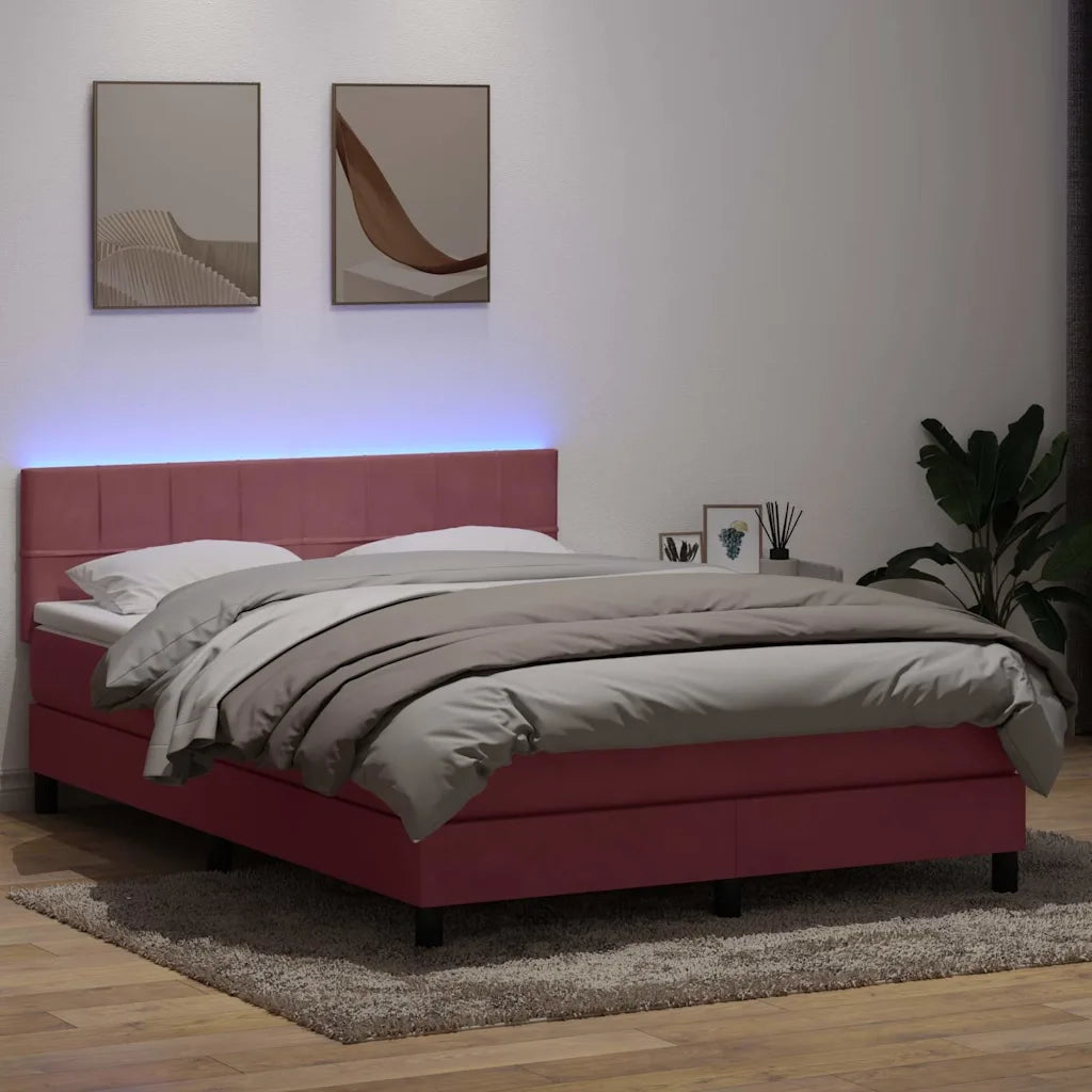 Letto a Molle con Materasso e LED Rosa 160x220 cm in Velluto 3316940