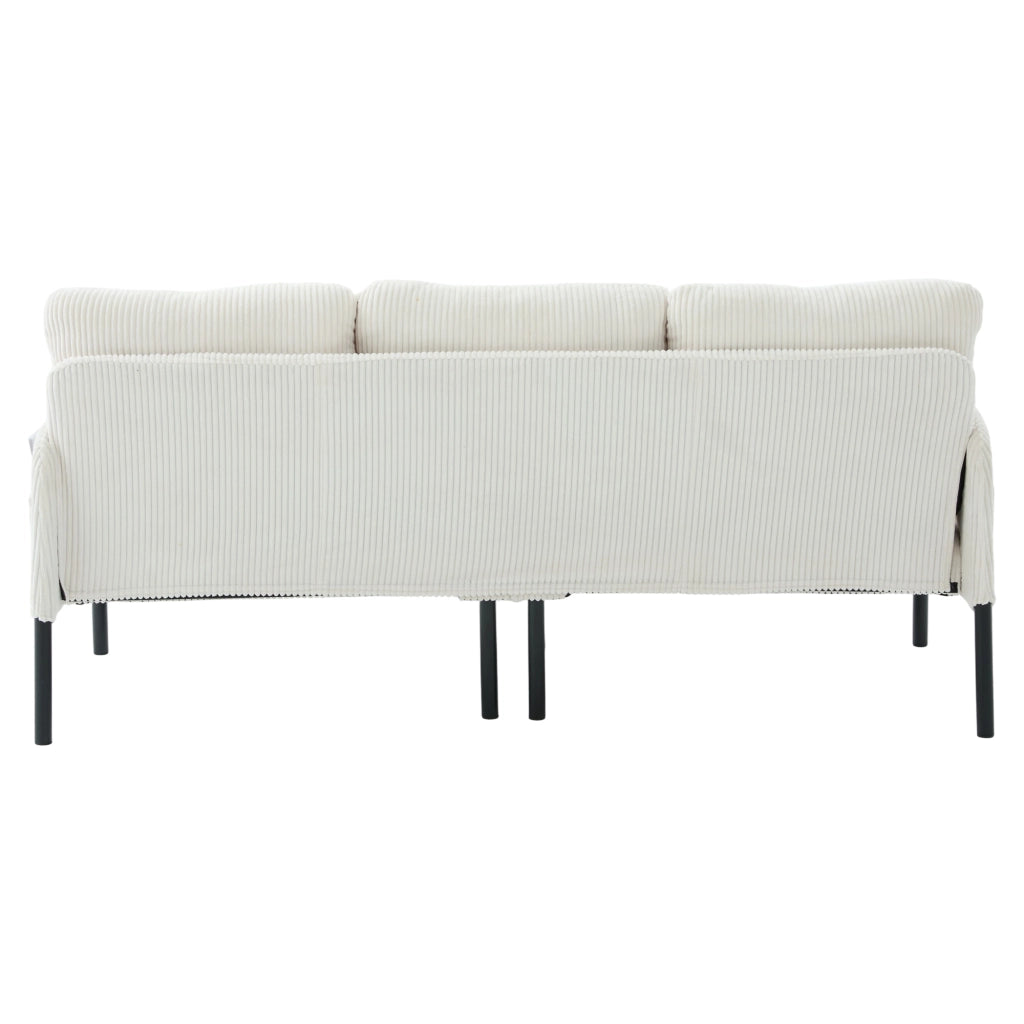 Divano 3 posti con tasca laterale e schienale ergonomico in tessuto a coste beige