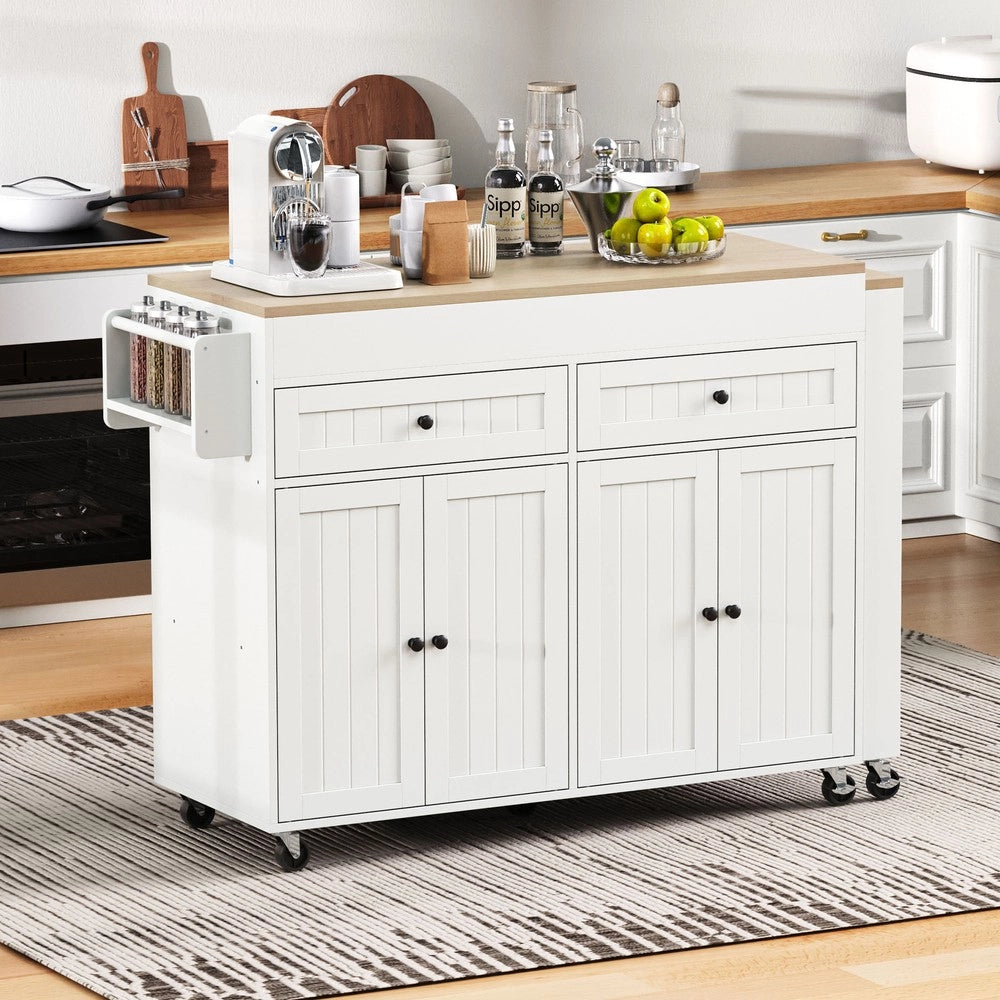 Isola Cucina su Ruote Allungabile con Piano e Cassetti ¨C Xylo ¨C Bianco/Naturale