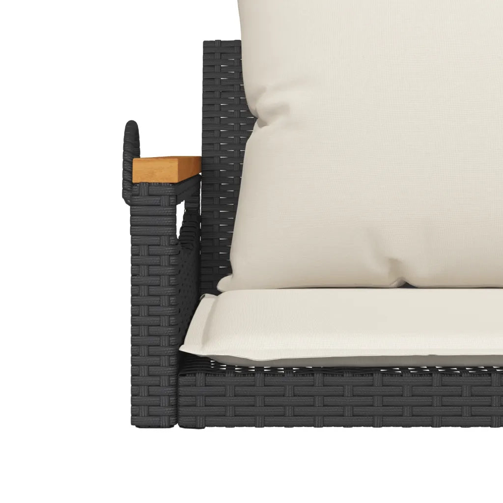 Panca da Giardino | Panchina a Dondolo con Cuscini Nera 63x62x40 cm in Polyrattan