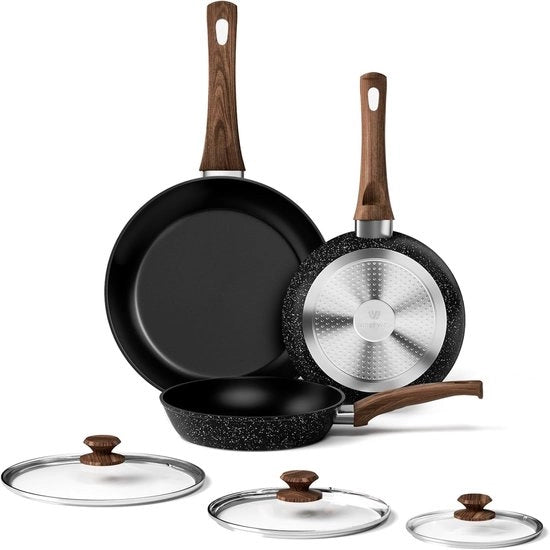 Set di contenitori antiaffamatori - inductivi - 3 pezzi - neri - alluminio - 20/24/28 cm