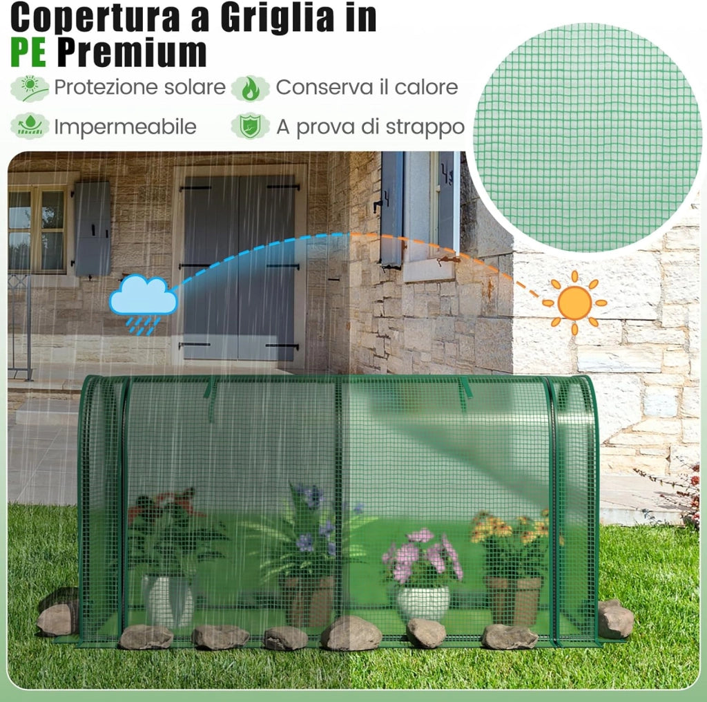Mini Serra 118 x 55 x 60 cm, Serra con Copertura Impermeabile e Protettiva dal Sole in PE, Struttura Metallica Resistente alla Ruggine e Porta con Cerniera Arrotolabile (Verde)
