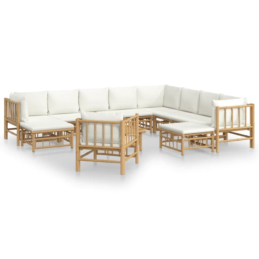 Set Salotto da Giardino 12pz con Cuscini Bianco Crema in BambÃ¹cod mxl 76328