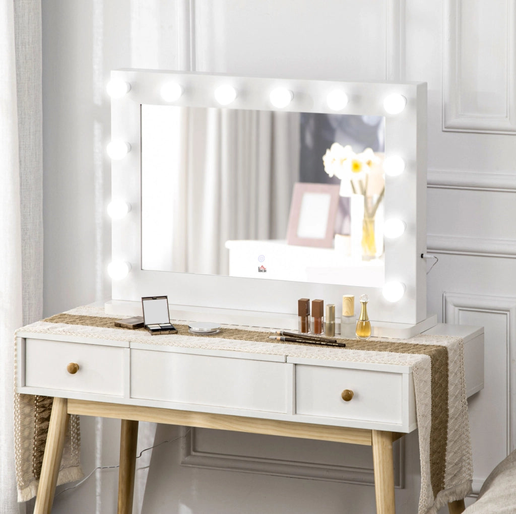 Specchio da trucco illuminato 80 x 60 cm con 12 luci LED