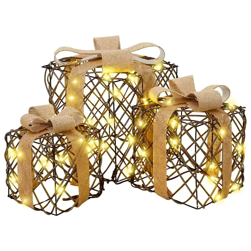 Scatola Regalo 3 pcs Bianco caldo 20 x 20 x 20 cm Rattan 42019097