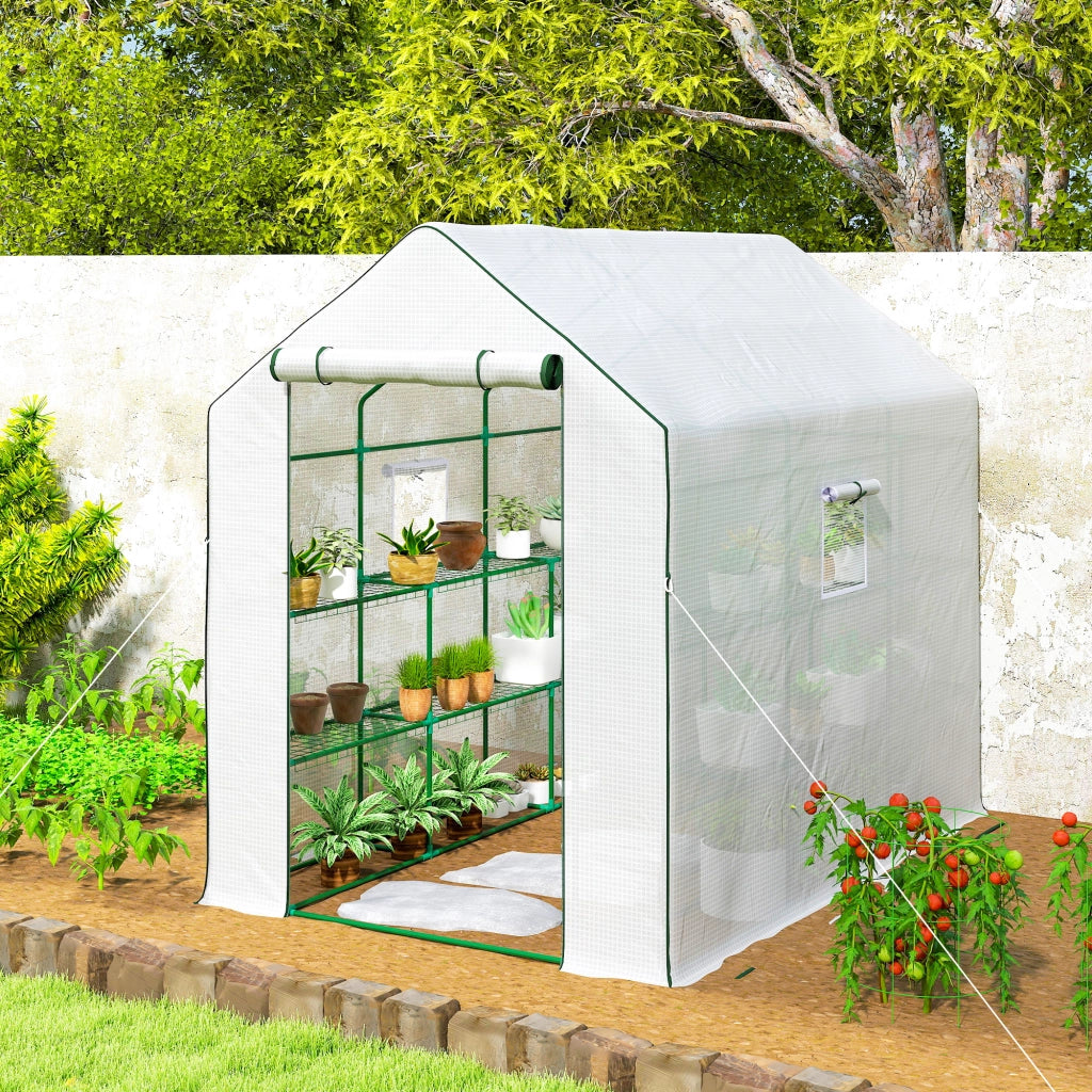 Serra da Giardino con 12 Ripiani Porta a Rullo ¨C zephmum ¨C 140x213x190 cm Bianco