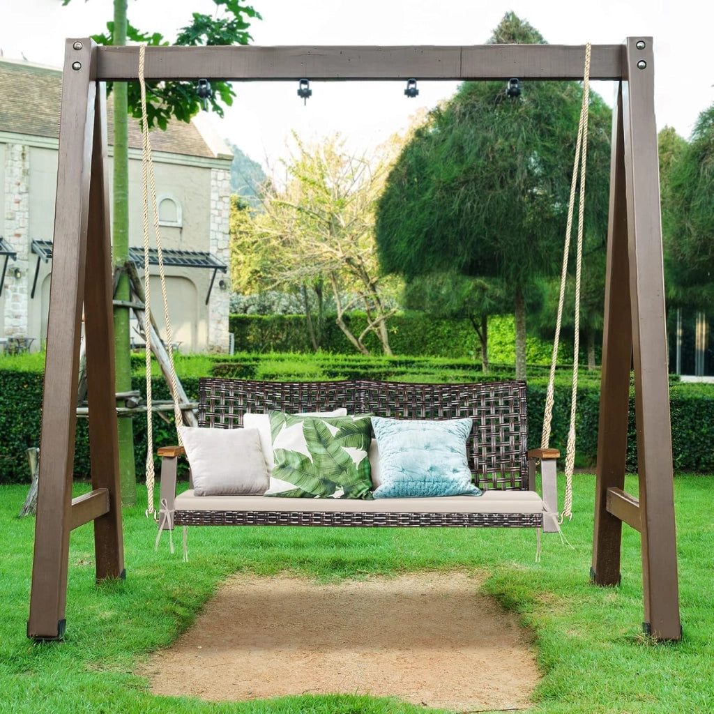 Dondolo Sospeso per Esterno a 2 Posti, Altalena da Giardino con Cuscino, Sedia Sospesada Gairdino con Braccioli, per Portico, Capacità di carico di 360 kg (Bianco)