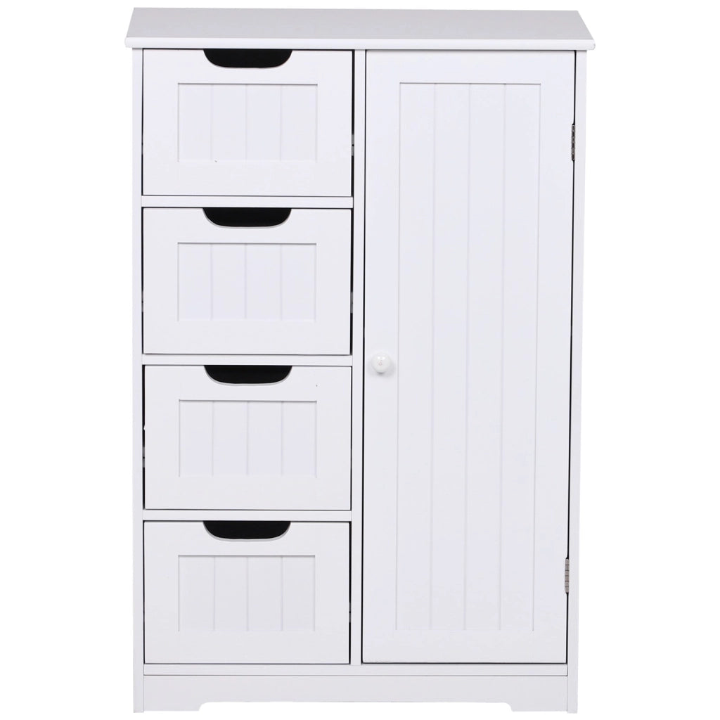 EasyComfort Mobile da Bagno con 4 Cassetti e Armadietto con Ripiano Regolabile a 3 Altezze, Armadietto da Bagno Salvaspazio con Vernice Ecologica, Anti-Ribaltamento in MDF, 56x30x83cm, Bianco