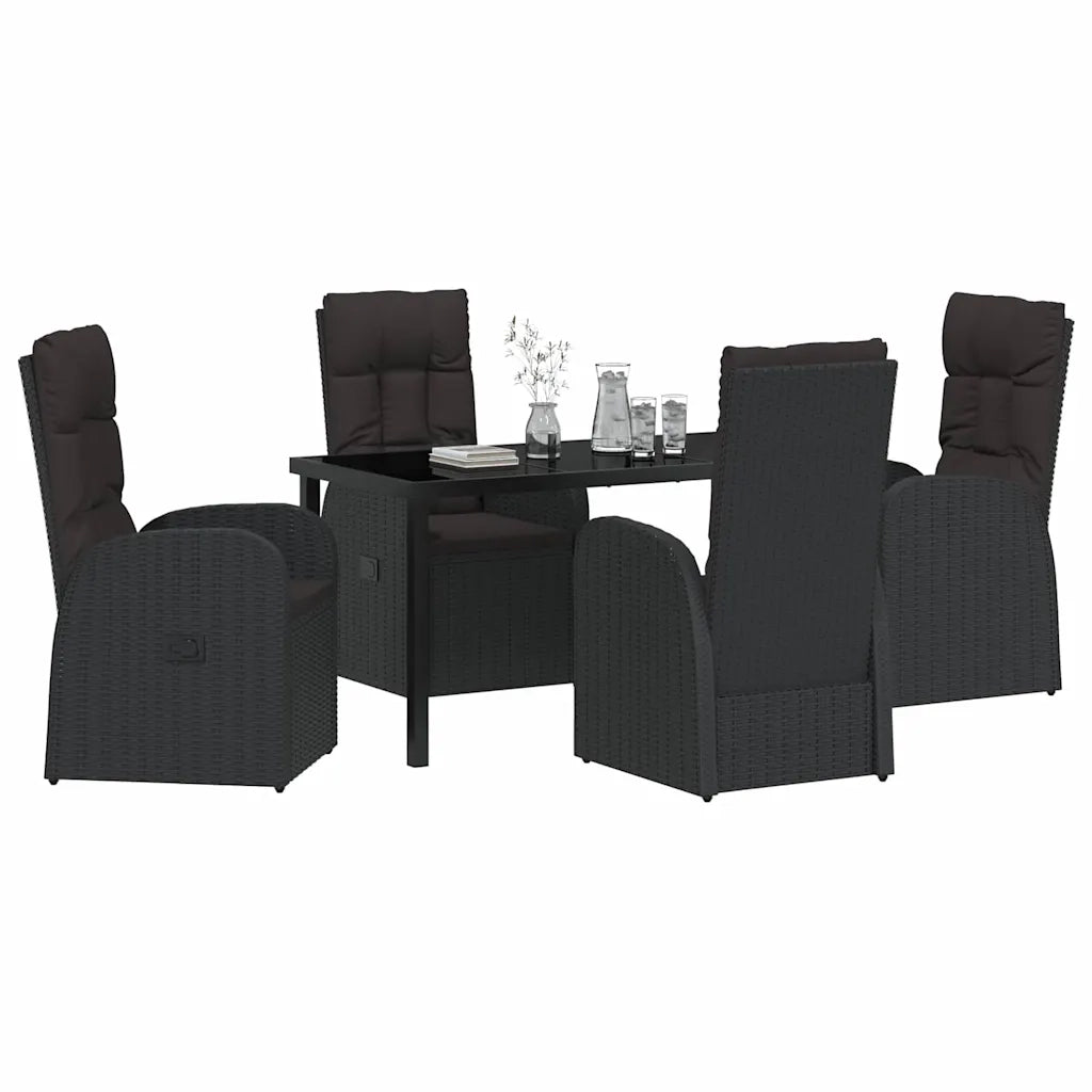 Set da Pranzo per Giardino con cuscino 5 pcs Nero polyrattan 3379508