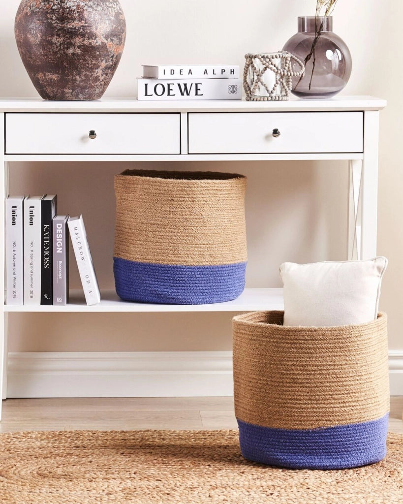 Set di 2 cesti in cotone beige e viola boho interno esterno