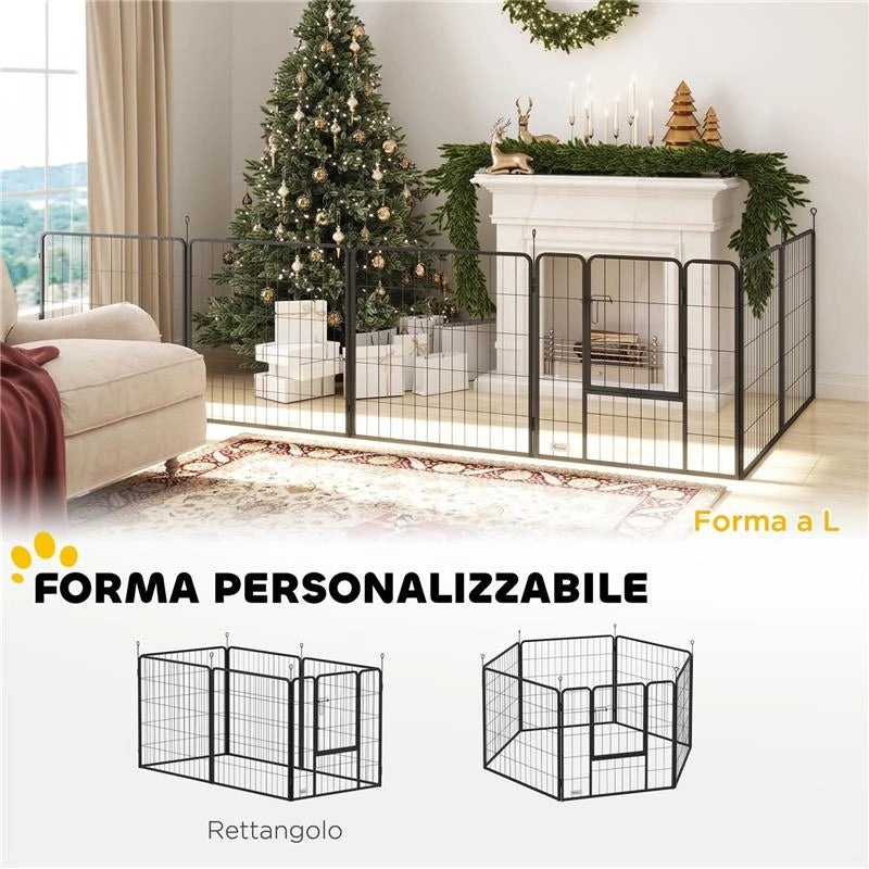 RECINTO PER CANI A 6 PANNELLI MODULABILI PIEGHEVOLE CON PORTA IN ACCIAIO, ALTEZZA 80 CM, NERO