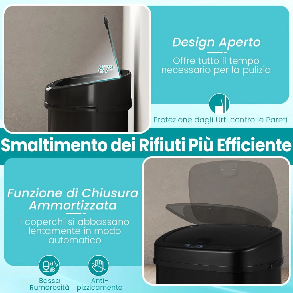 58L Pattumiera Differenziata, Cestino per la Spazzatura con Sensore di Movimento a Infrarossi e Design a Doppia Zona, Bidone Automatico Senza Contatto per Cucina, Ufficio e Soggiorno