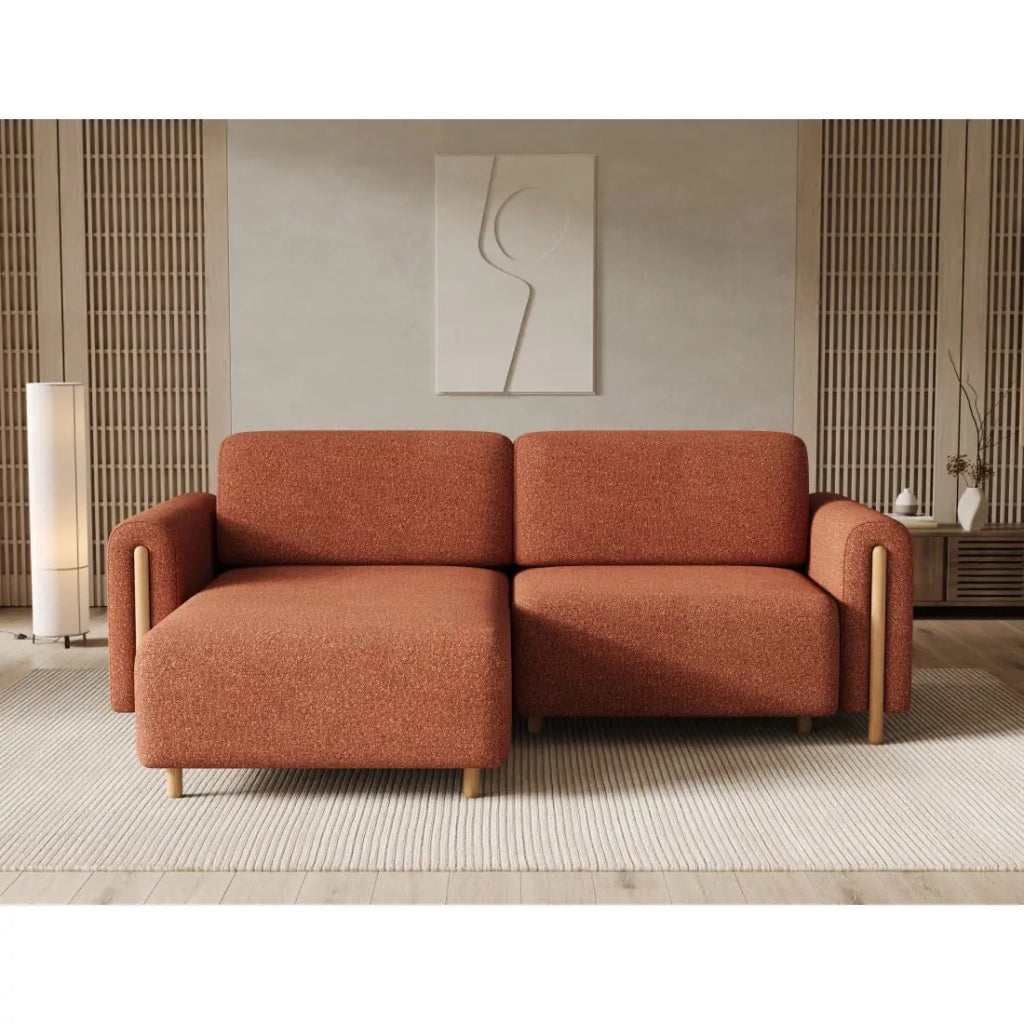Divano ad angolo convertibile ARVESSA terracotta in ciniglia – Angolo sinistro