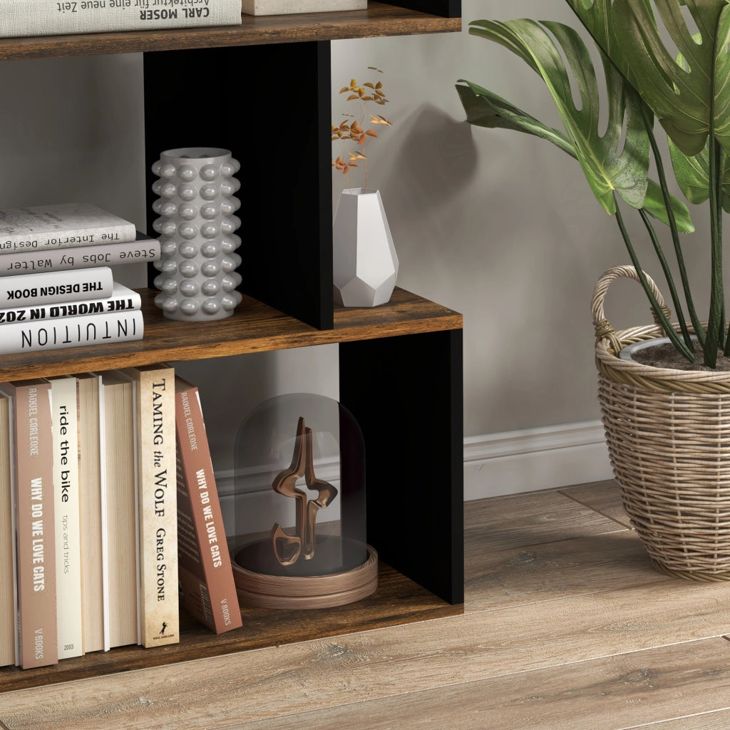 EasyComfort Libreria Moderna Asimmetrica a Parete con 5 Ripiani in Legno, 70x29.5x163cm, Marrone Rustico