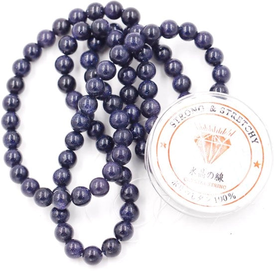 Kralen con corda per la creazione di accessori per l'autoaiuto Pietre per collane 4 mm = 180 pezzi e 1 rotolo di corda Pietra blu 4 mm