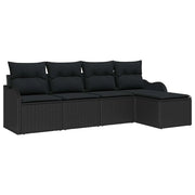 Set Divano da Giardino con archiviazione 5 pz | Set Salotto da Giardino Nero polyrattan