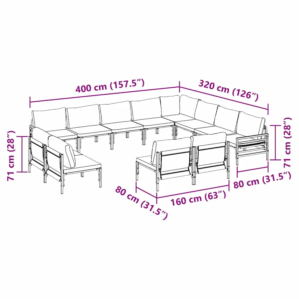 vidaXL Set Divano da Giardino 12 pcs Antracite Acciaio