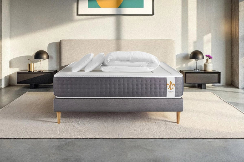 Pacchetto letto completo - Materasso 140x200cm + Box spring con doghe (kit) + 2 cuscini + Piumino - Vingt-Six