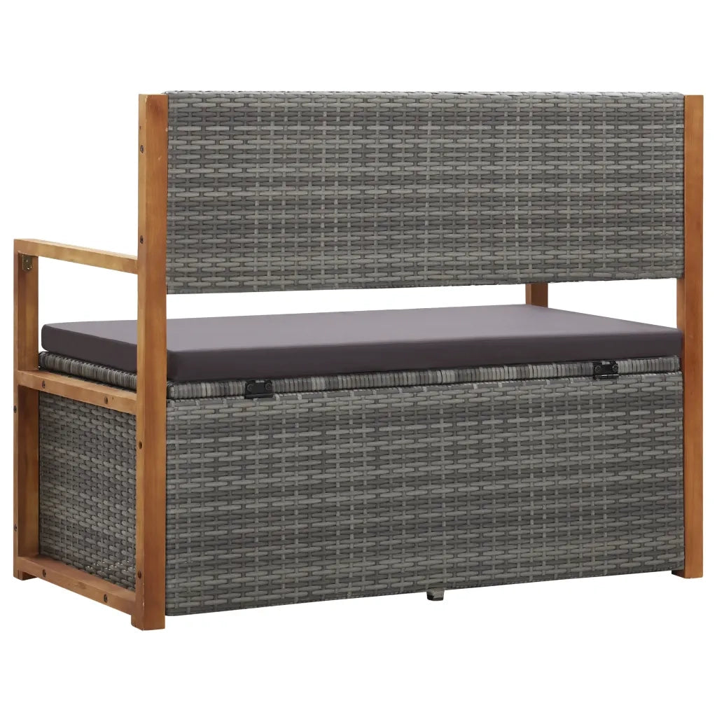 Cassapanca 115 cm in Polyrattan e Legno Massello Acacia Grigia 46011