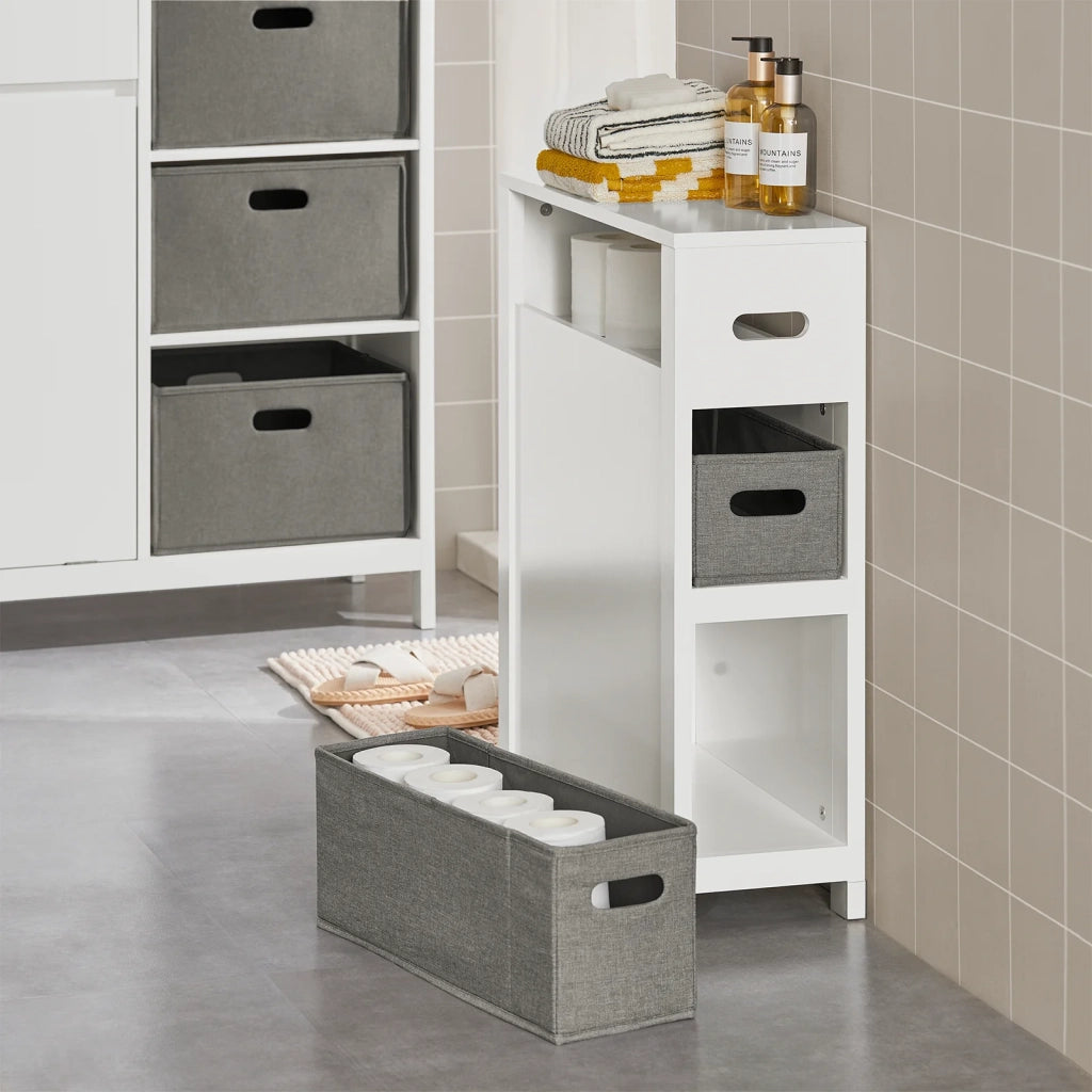 Mensola Salvaspazio con 2 cestelli grigi estraibili Mobiletto da bagno Bianco 20x60x70cm BZR83-W SoBuy