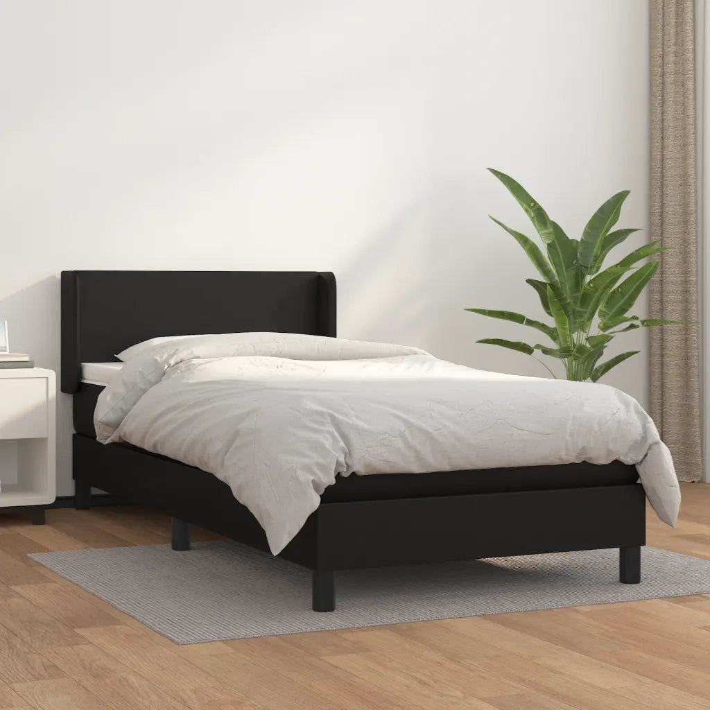 Letto singolo | Letto per adulti | Giroletto a Molle con Materasso Nero 100x200 cm in Similpelle