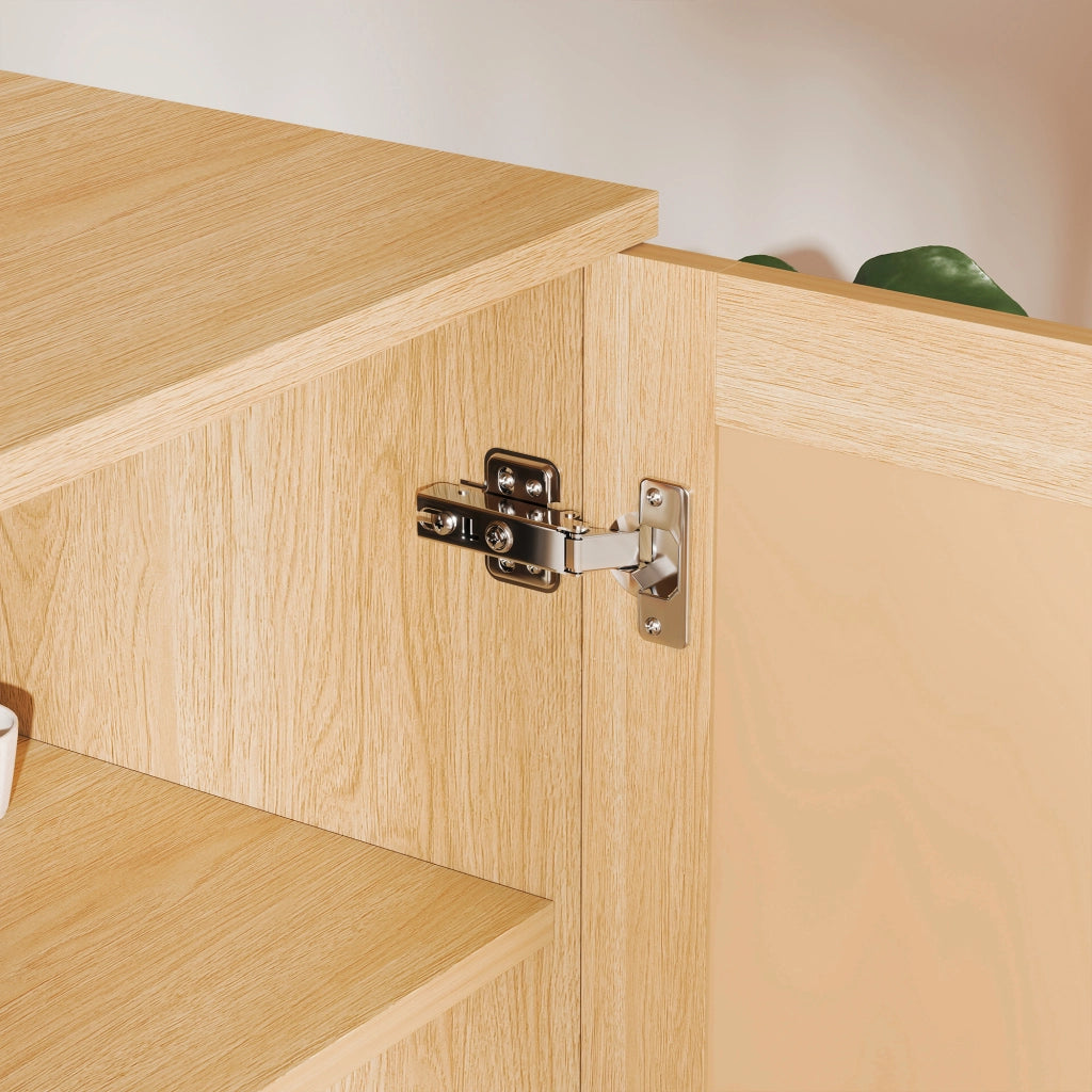 Mobile contenitore a 2 ante con ante in rattan intrecciato, struttura in MDF e piedini in metallo, finitura naturale 120×40×63 cm