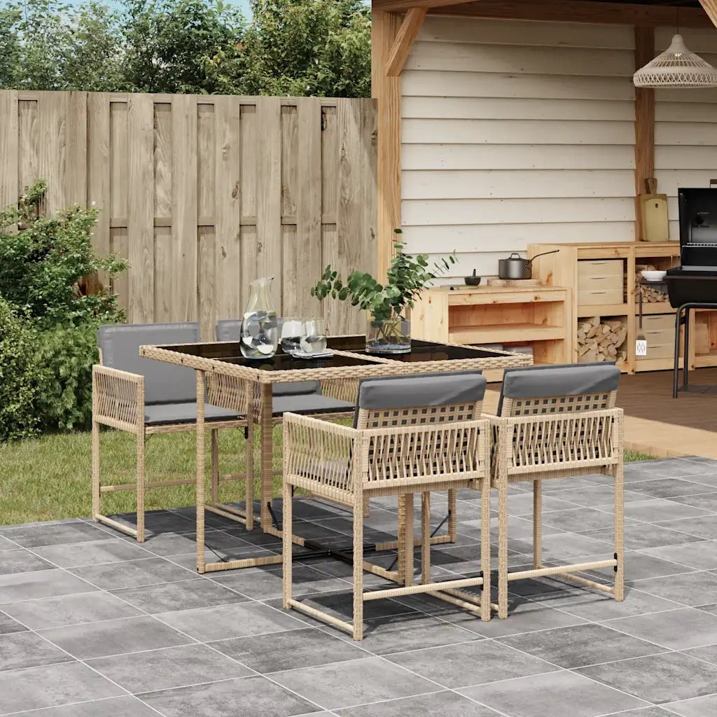 Set Pranzo da Giardino 5 pz con Cuscini Beige Misto Polyrattan