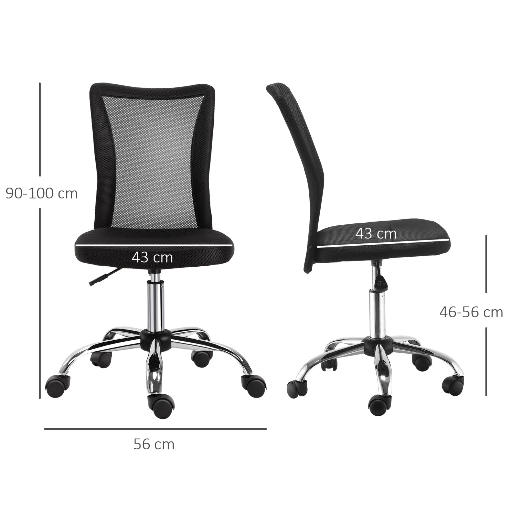 EasyComfort Sedia da Ufficio Ergonomica Senza Braccioli, Sedia per Scrivania in Tessuto Traspirante a Rete, Altezza Regolabile e 5 Ruote, 43x58x90-100 cm, Nero