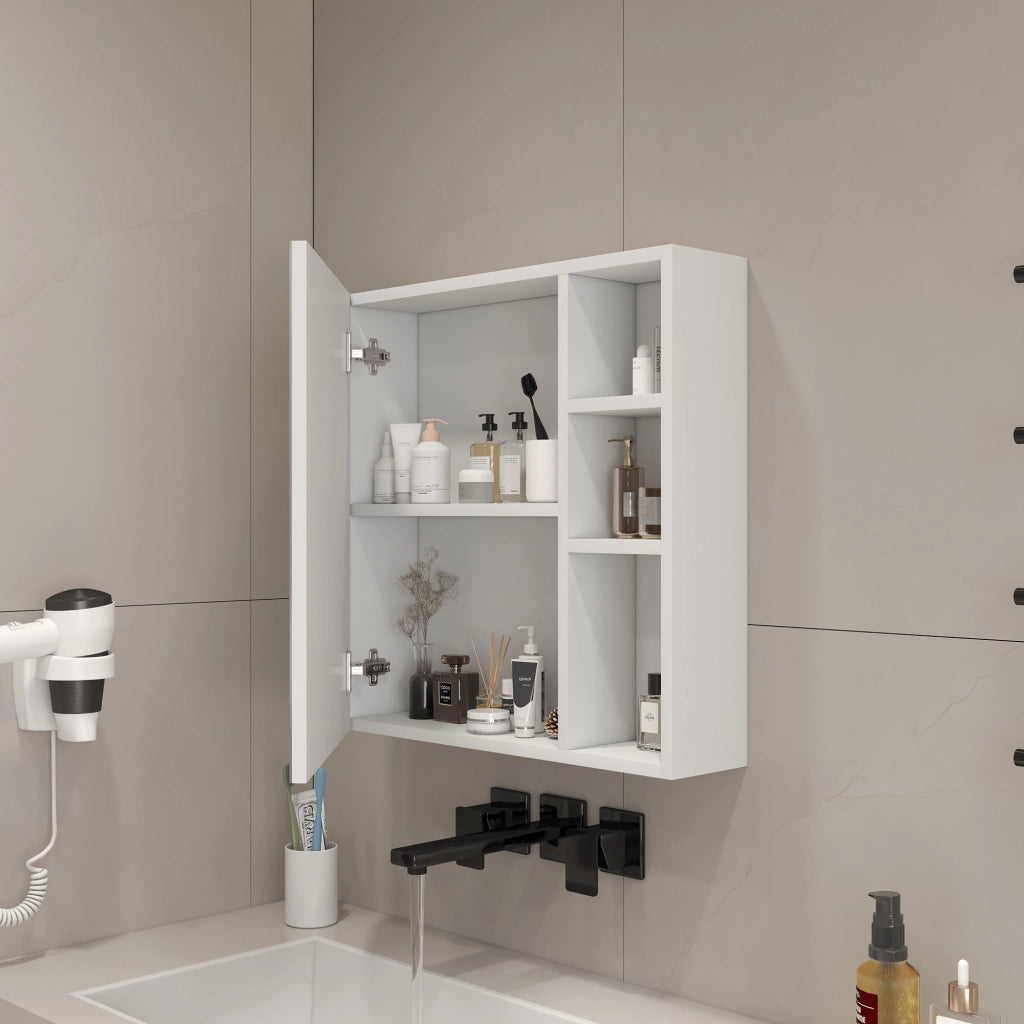 ARMADIO SPECCHIO DA PARETE 63,5x60x13 cm Bianco MDF e vetro di sicurezza