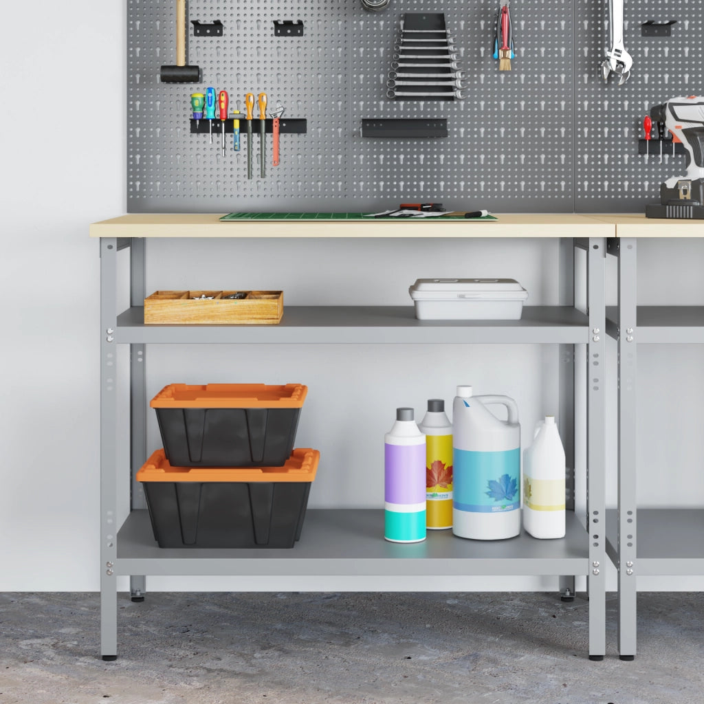 Tavolo da lavoro in grigio, 100x55x85 cm, in acciaio e legno ingegnerizzato
