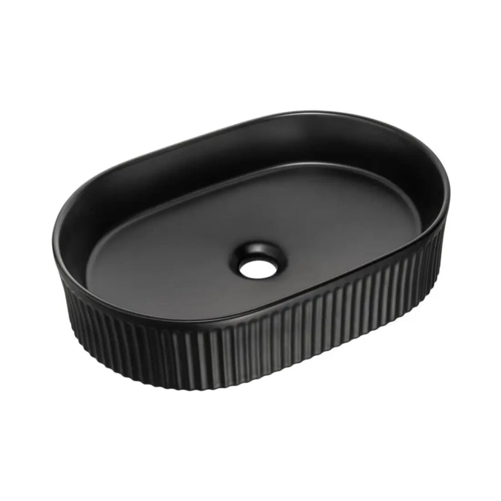 Set VANO effetto quercia e nero 80cm: mobile sotto lavabo con cassetti + piano per lavabo + lavabo da appoggio nero scanalato