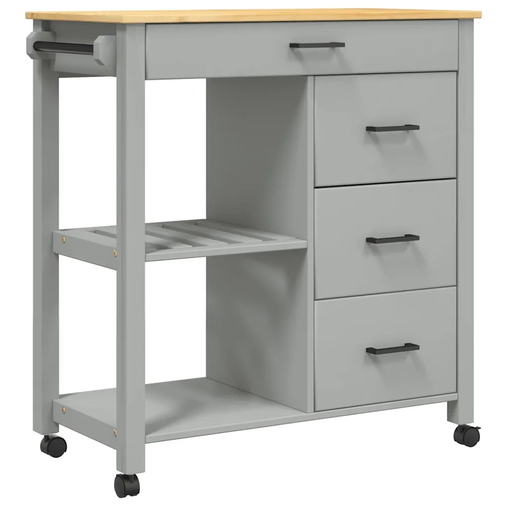 Carrello da Cucina MONZA 84x40x88,5 cm in Legno Massello di Pino 376116