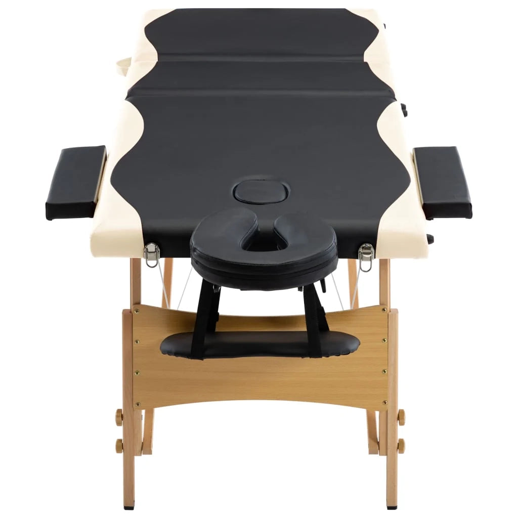 Lettino da massaggio pieghevole 3 sezioni legno nero e beige 02_0001832