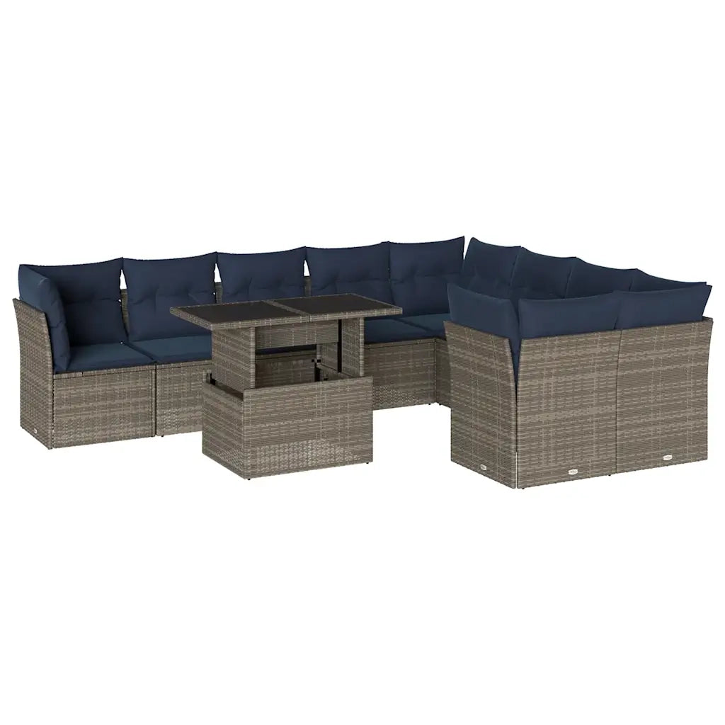 Set Divani da Giardino 10 pz con Cuscini Grigio in Polyrattan 3266841